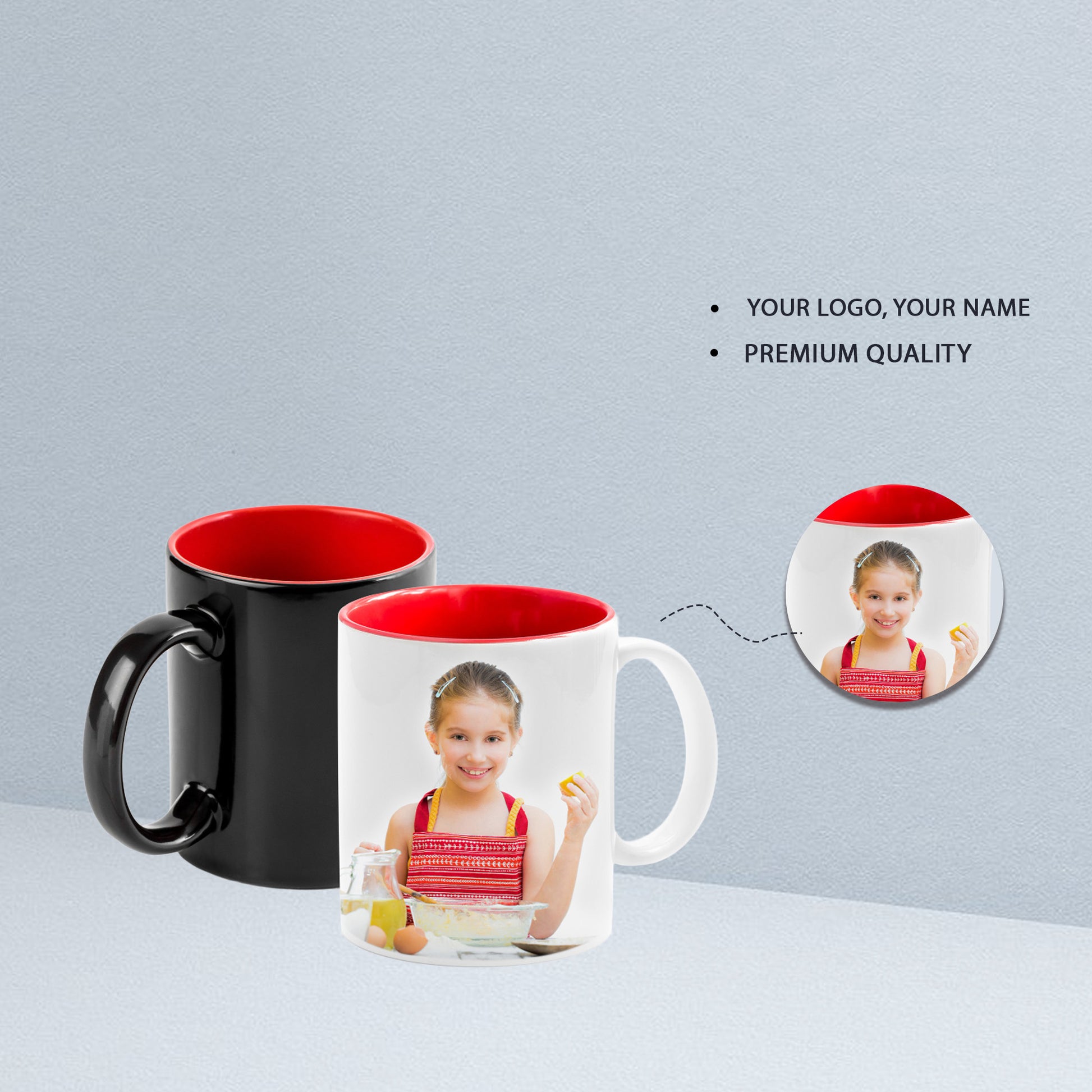 Custom Photo Mug with Red Inner Colour – Personalized Printed Mug for Gifting & Branding