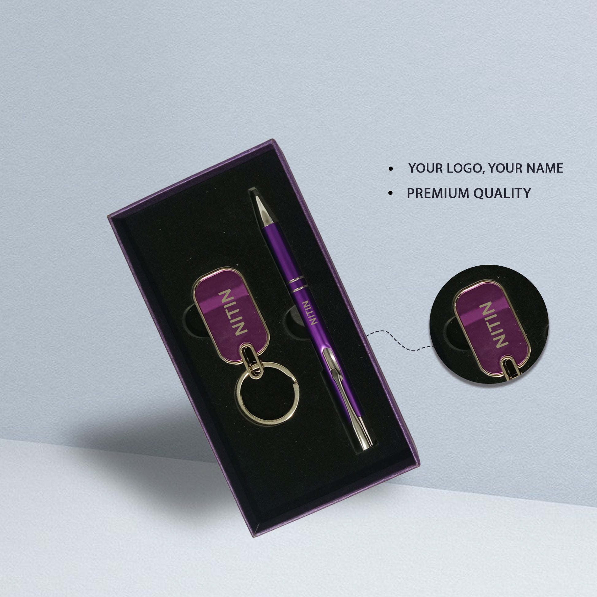 Personalized 2-in-1 Pen & Keychain Gift Combo | Blue | Premium Gift Combo