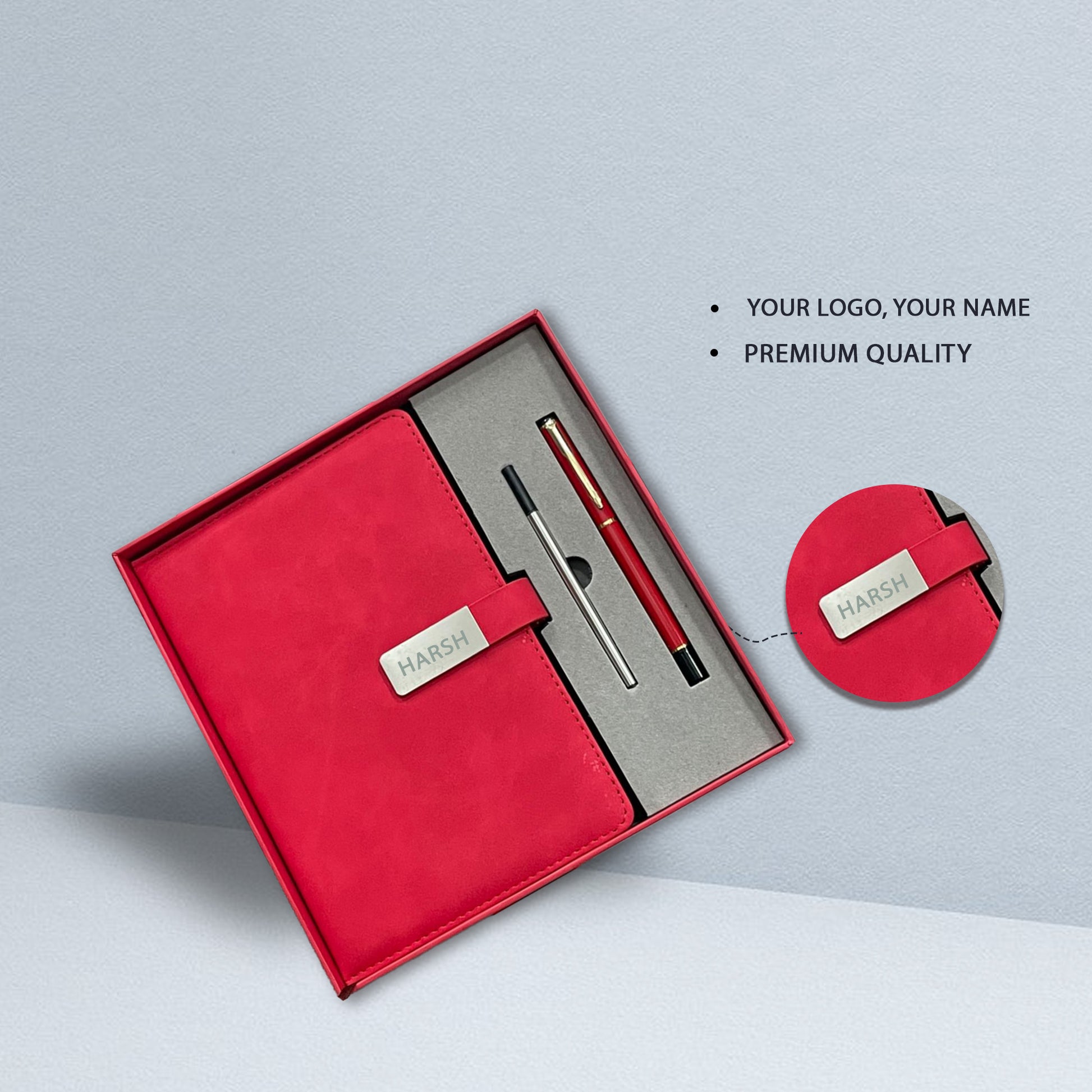 Luxury Red Diary & Pen Gift Set – Personalized Corporate Gift with Custom Nameplate