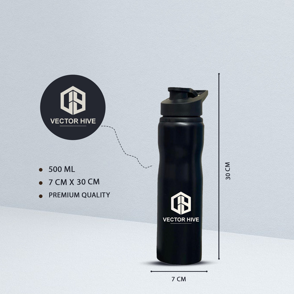 Custom Black Sipper Bottle – 500ml | Personalized Logo Water Bottle for Office & Corporate Gifting