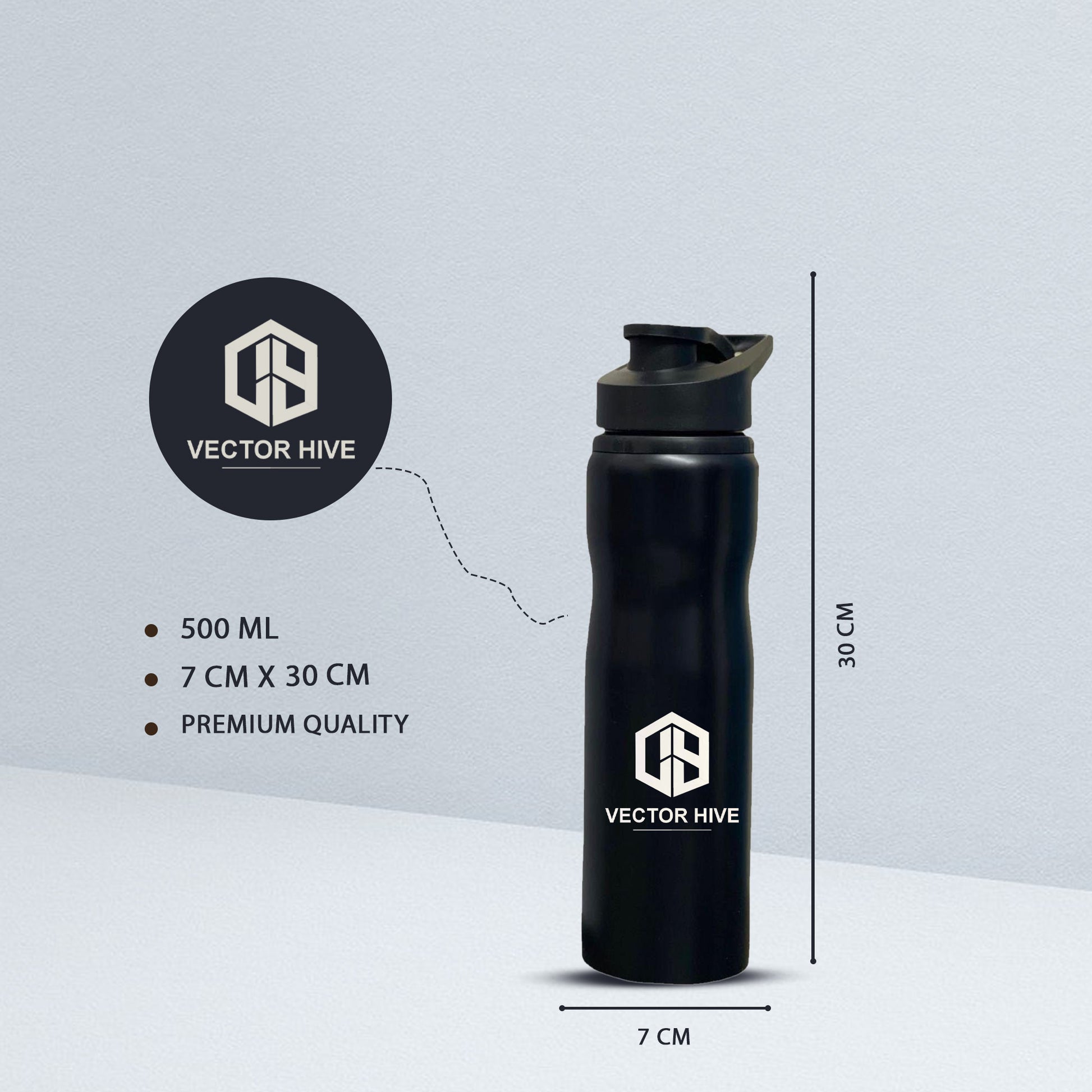 Custom Black Sipper Bottle – 500ml | Personalized Logo Water Bottle for Office & Corporate Gifting