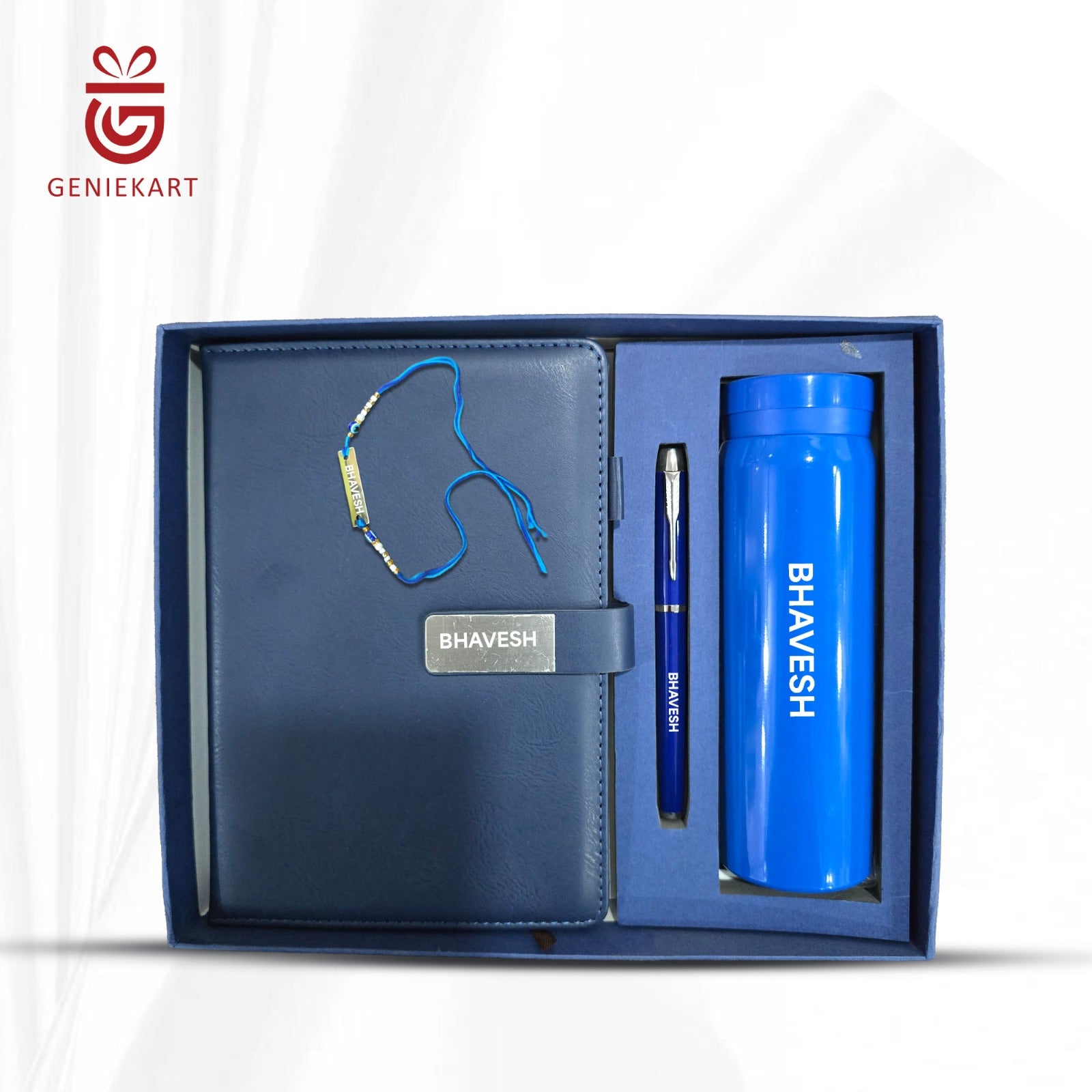 4-in-1 Rudraksha rakhi, Diary, Pen and Bottle Gift Combo | 3 Colours | Premium Gift Combo