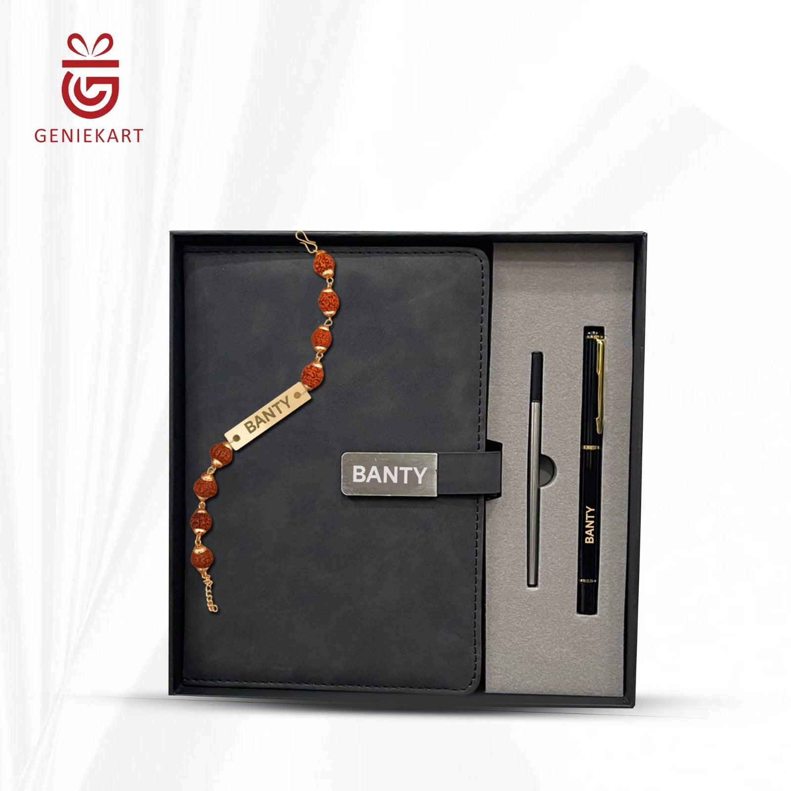 3-in-1 Rudraksha rakhi, Diary and Pen Gift Combo | 4 Colours | Premium Gift Combo