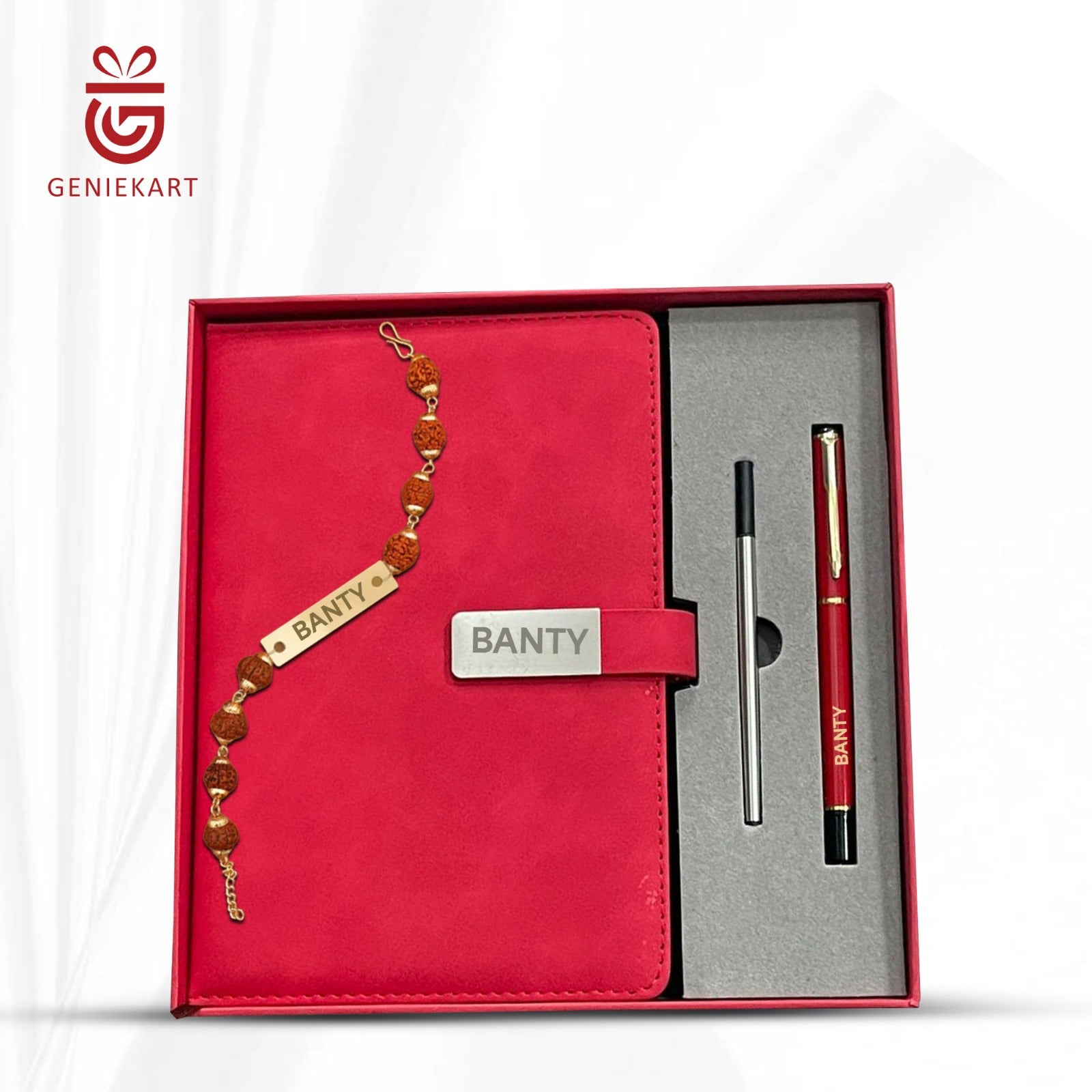 3-in-1 Rudraksha rakhi, Diary and Pen Gift Combo | 4 Colours | Premium Gift Combo