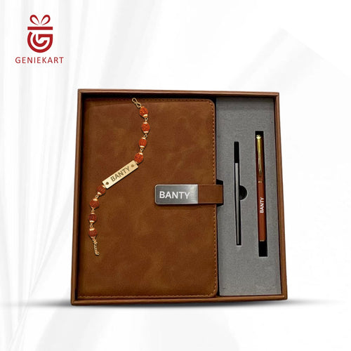 3-in-1 Rudraksha rakhi, Diary and Pen Gift Combo | 4 Colours | Premium Gift Combo