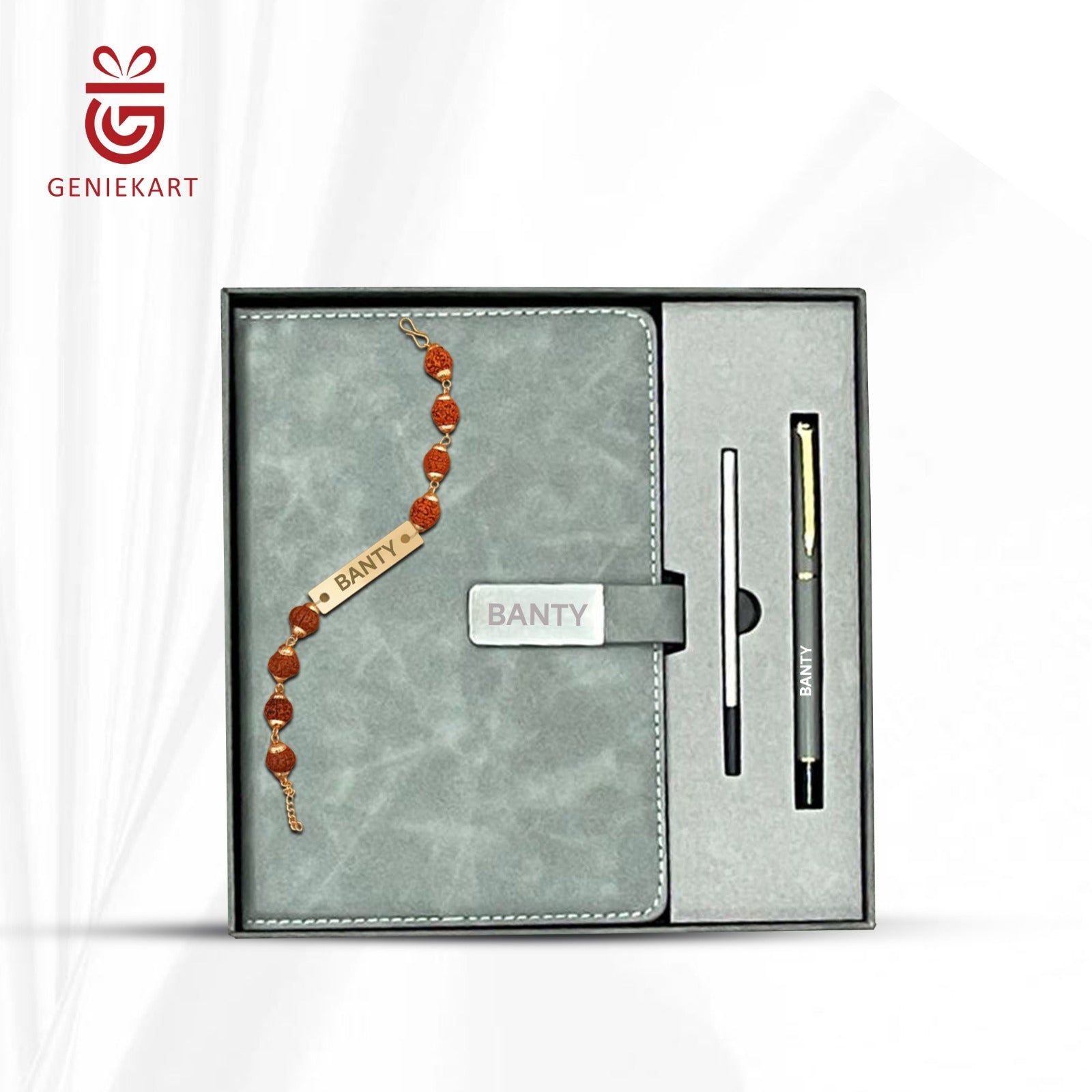 3-in-1 Rudraksha rakhi, Diary and Pen Gift Combo | 4 Colours | Premium Gift Combo