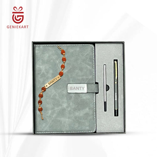 3-in-1 Rudraksha rakhi, Diary and Pen Gift Combo | 4 Colours | Premium Gift Combo