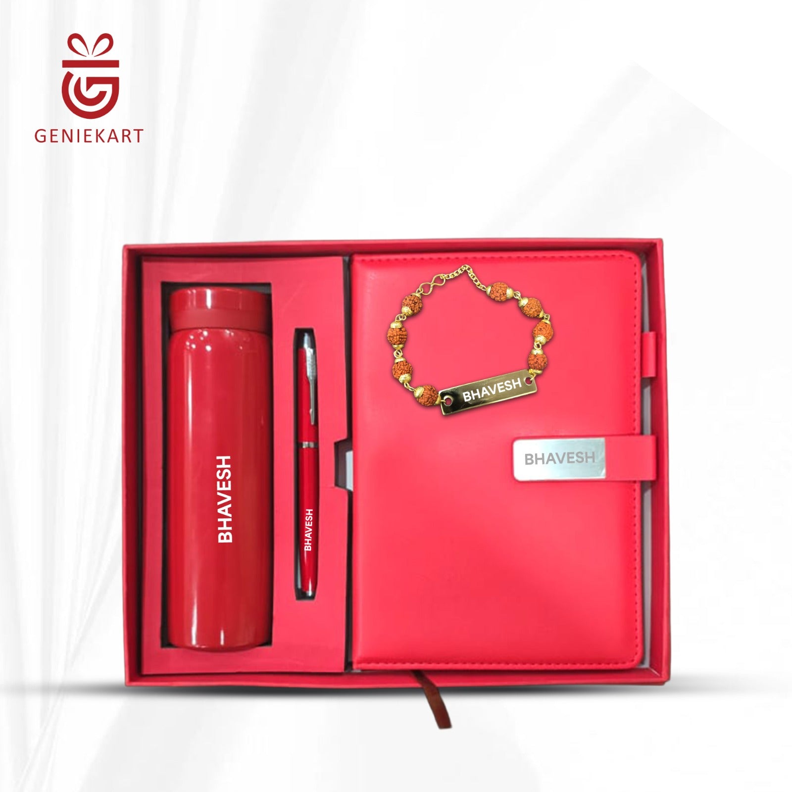 4-in-1 Rudraksha rakhi, Diary, Pen and Bottle Gift Combo | 3 Colours | Premium Gift Combo